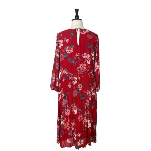 Ava & Viv Midi Dress Pleated Long Sleeves Red Multi Floral Women’s Size 1X - Picture 6 of 14